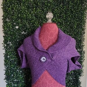 Y2K Elegant Purple Women's Poncho with Button Accent